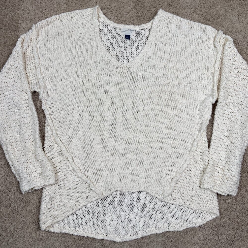 Universal Thread Sweater Womens M Oversized Ivory Slouchy Open Knit Asymmetric